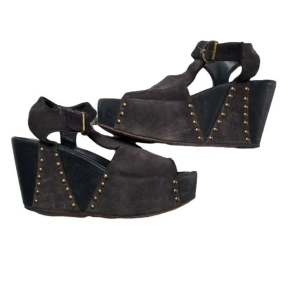 FIORENTINI & Baker Platform Wedge Dany Sandals Brown Black 38.5 - Picture 1 of 16